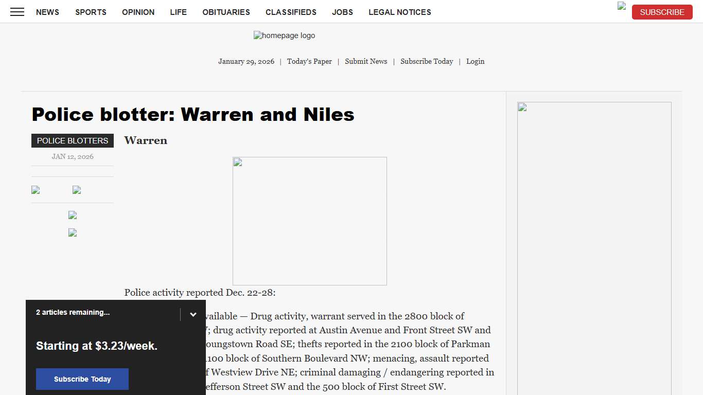 Police blotter: Warren and Niles News, Sports, Jobs - Tribune Chronicle